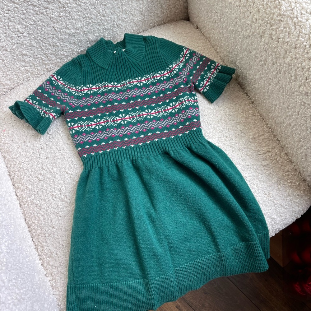 Cozy Green Patterned Kids Dress